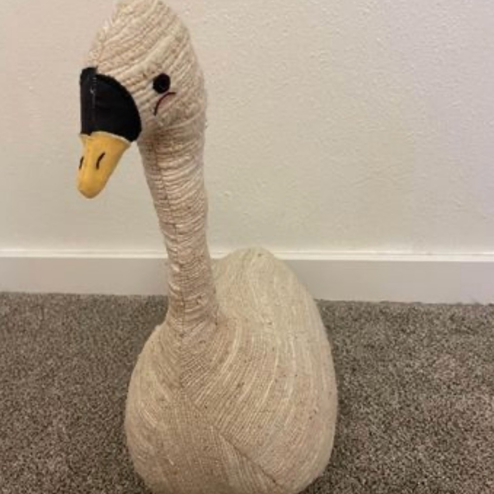 RESERVED Large Handmade Woven Children's Swan w/ Bendable Neck and Weighted Body